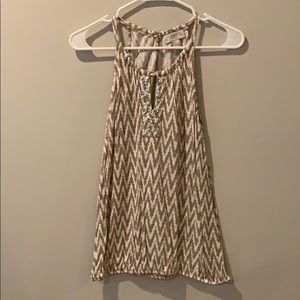 Loft tan and white blouse with embellishment